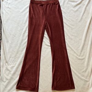 Ribbed Wide-Leg Pants in Rich Mahogany